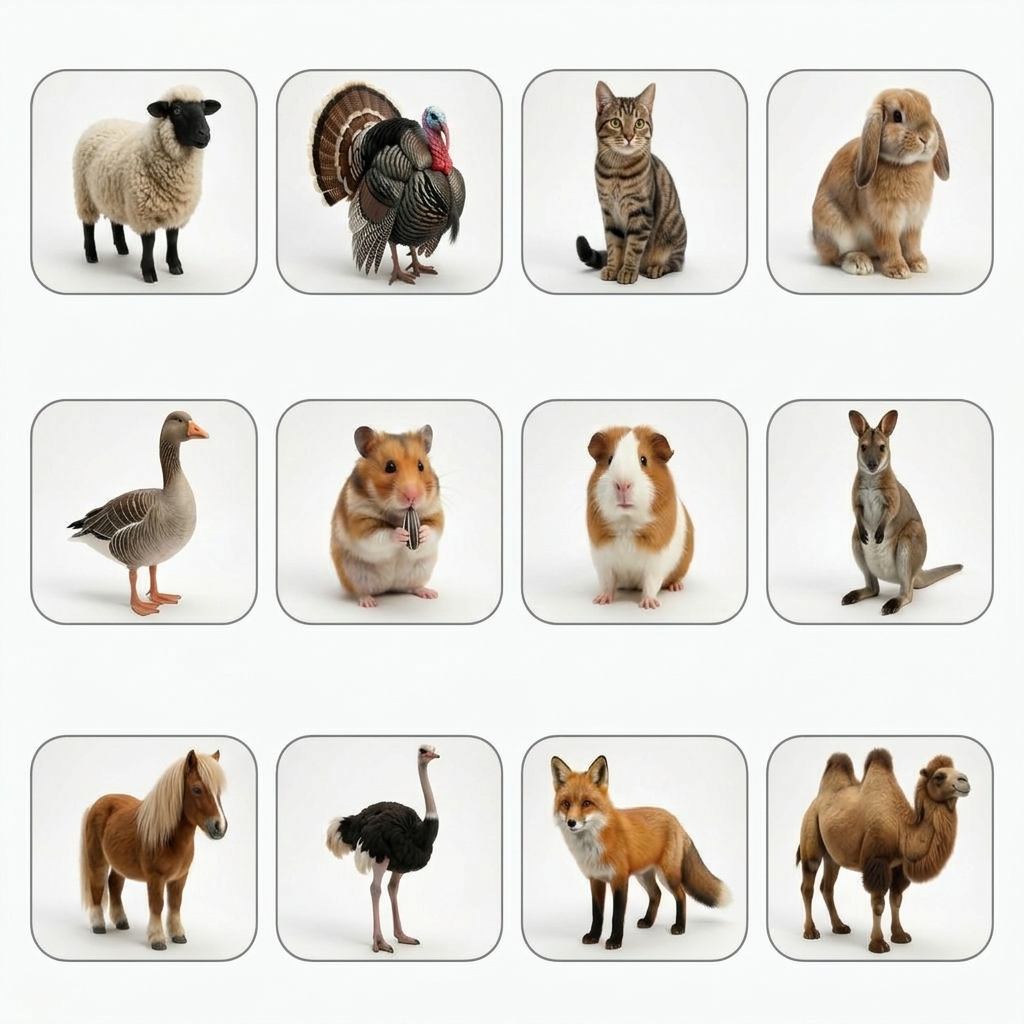 Original reference image for: A fun cartoon farm scene with all the animals from the reference images playing together